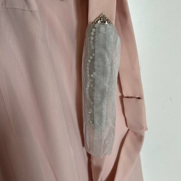 JENNY PACKHAM V-neck Cross Back Crystal Belt Blush Gown - Picture 5 of 9